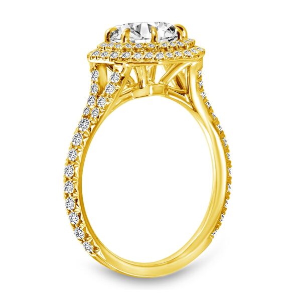 Double Halo Round Cut Diamond Engagement Ring In Yellow Gold Merging (0.68 ct. tw.)