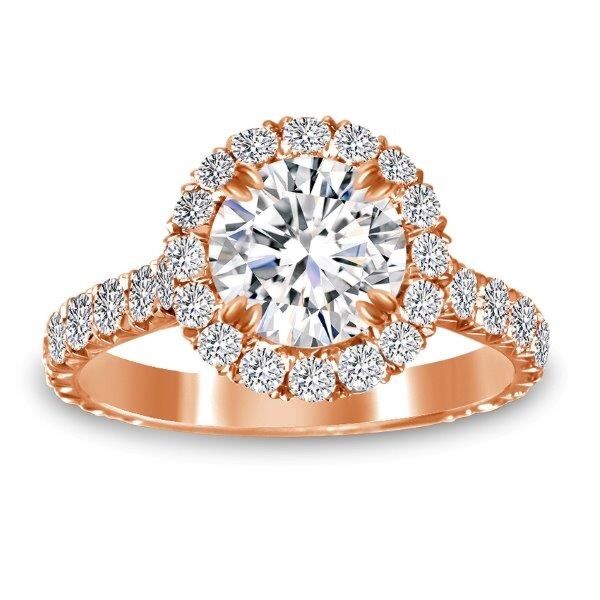 Halo Round Cut Diamond Engagement Ring In Rose Gold Castle (1.16 ct. tw.)