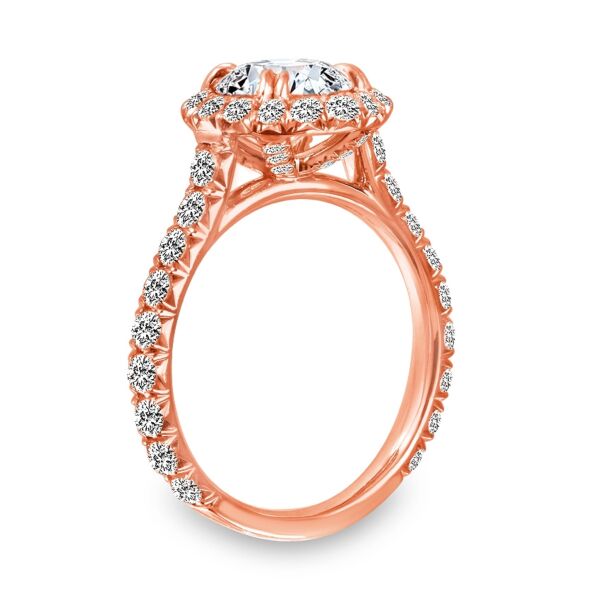 Halo Round Cut Diamond Engagement Ring In Rose Gold Castle (1.16 ct. tw.)