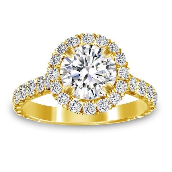 Halo Round Cut Diamond Engagement Ring In Yellow Gold Castle (1.16 ct. tw.)