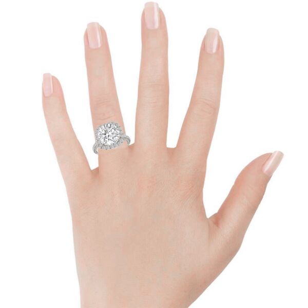 5.01-Carat Princess Diamond  set in Halo Round Cut Diamond Engagement Ring In White Gold Movie Star (1.52 ct. tw.)