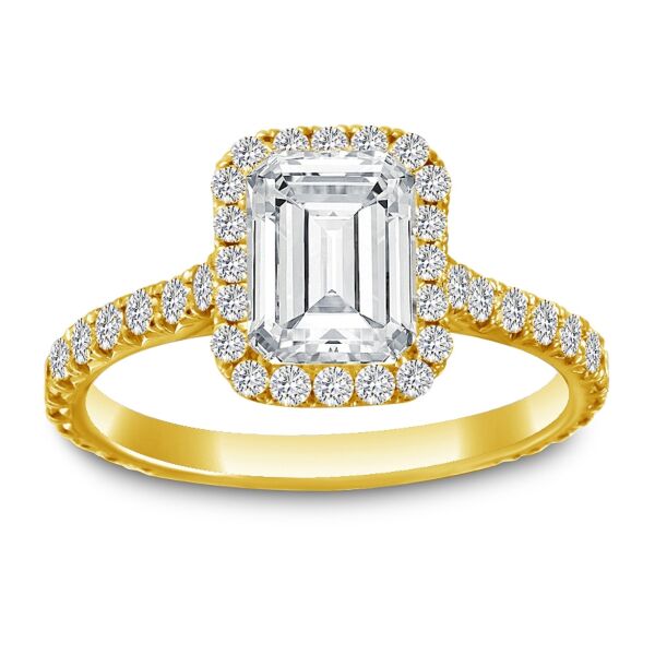 Halo Emerald Cut Diamond Engagement Ring In Yellow Gold Class Act with Accent (0.83 ct. tw.)