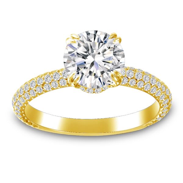 Pave Round Cut Diamond Engagement Ring In Yellow Gold 3D Diamond (0.77 ct. tw.)