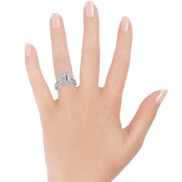 3.01-Carat Princess Diamond  set in Halo Emerald Cut Diamond Engagement Ring In White Gold Closing Call (1.49 ct. tw.)