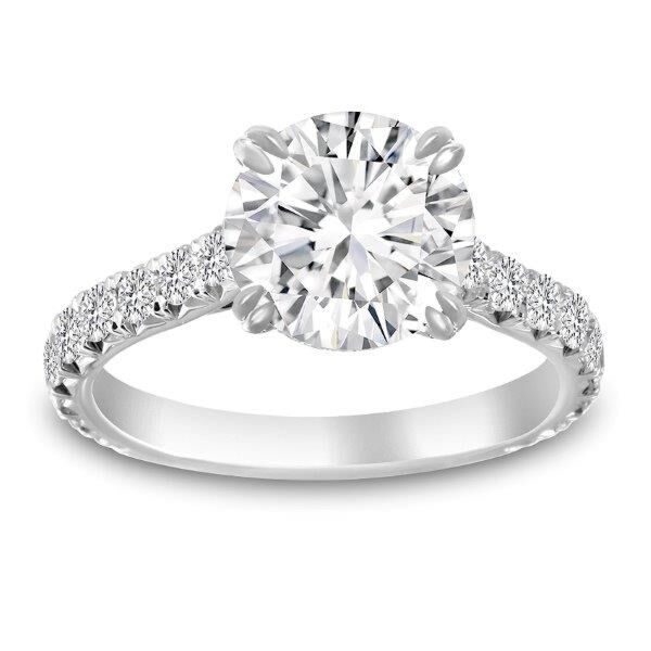 Pave Round Cut Diamond Engagement Ring In White Gold Just Enough Double Prong (0.9 ct. tw.)