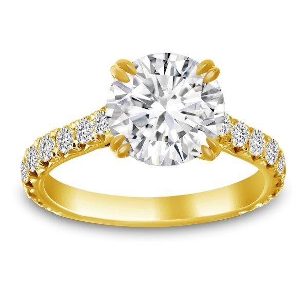 Pave Round Cut Diamond Engagement Ring In Yellow Gold Just Enough Double Prong (0.9 ct. tw.)