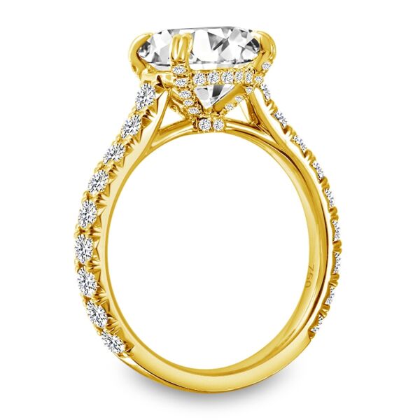 Pave Round Cut Diamond Engagement Ring In Yellow Gold Just Enough Double Prong (0.9 ct. tw.)
