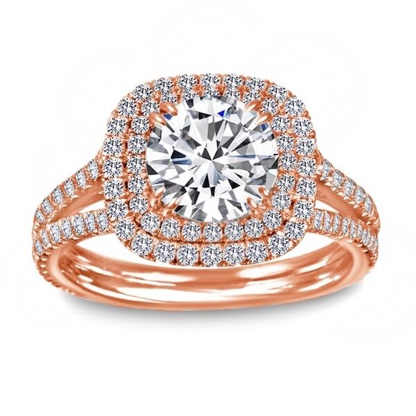 Double Halo Round Cut Diamond Engagement In Rose Gold Ring Double Win (0.93 ct. tw.)