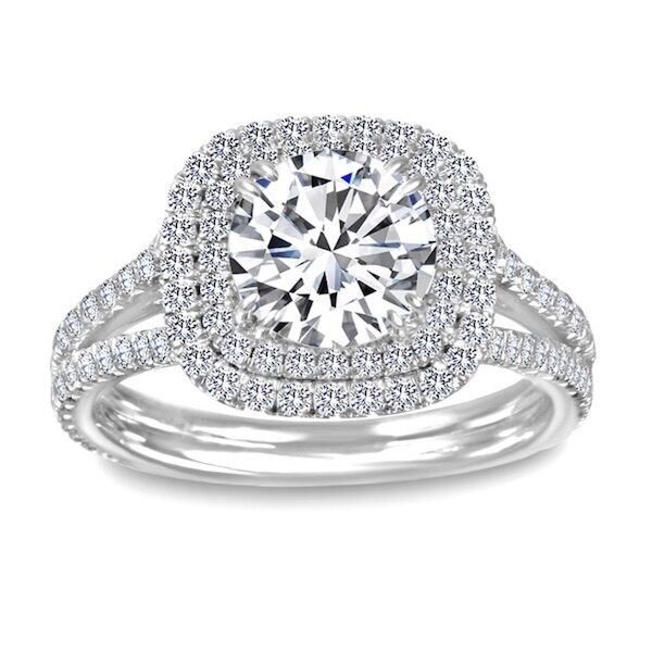 Double Halo Round Cut Diamond Engagement In White Gold Ring Double Win (0.93 ct. tw.)