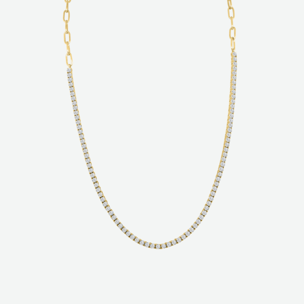 Tennis Necklace with Partial and Adjustable 14k Gold Link Chain 