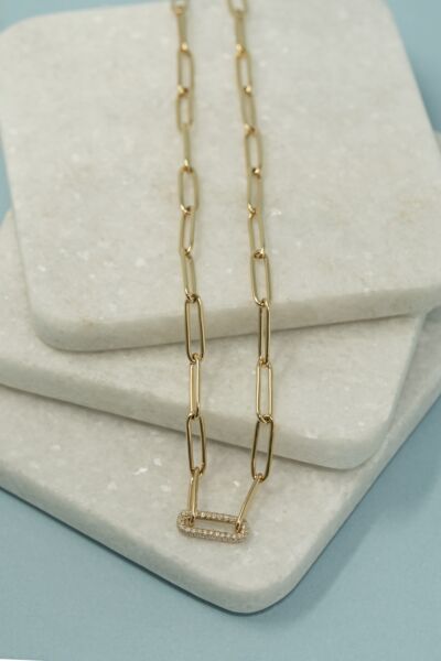 Paper Clip Necklace with Diamonds