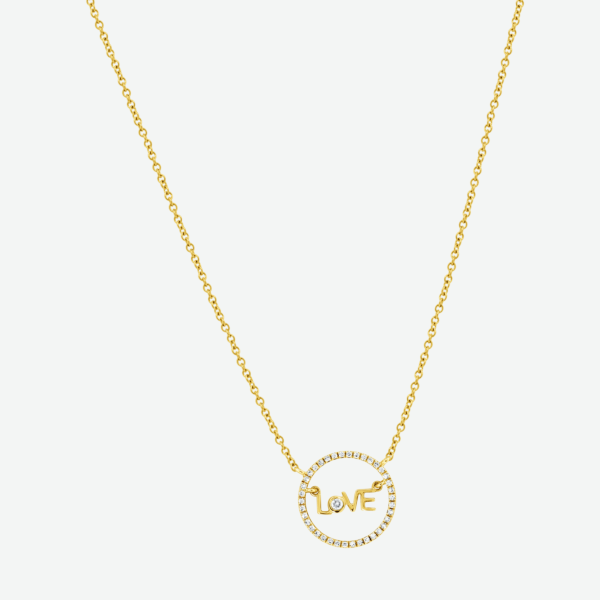 Love Pendant Encircled with Diamonds in 14K Gold