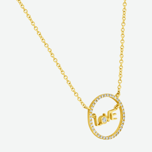 Love Pendant Encircled with Diamonds in 14K Gold