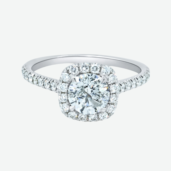 Engagement Ring 1.03ct Round Diamond I1 with Halo set in14k White Gold