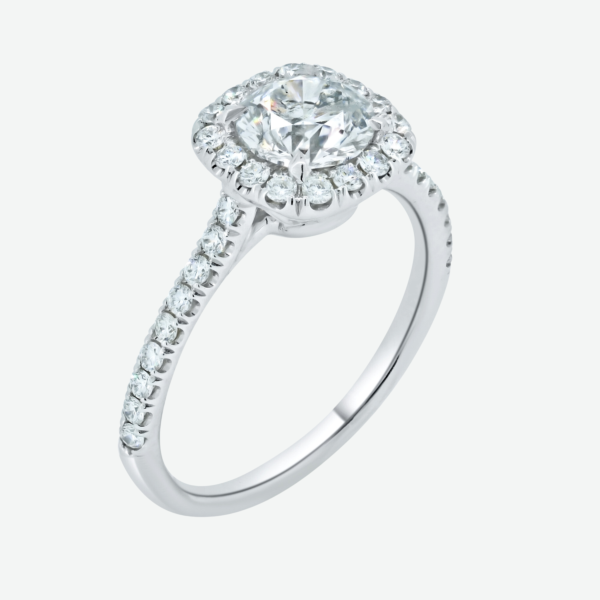 Engagement Ring 1.03ct Round Diamond I1 with Halo set in14k White Gold