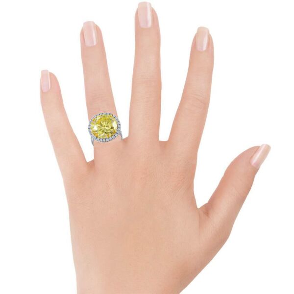 Engagement Ring 12.59ct Round Fancy Yellow VVS2 GIA set in 18k White Gold