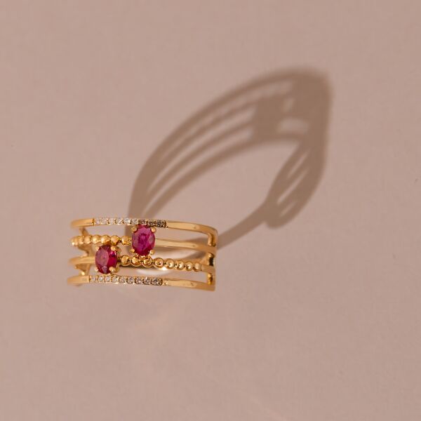 18K Yellow Gold Fashion Ring with Color Stones and Round Diamonds 