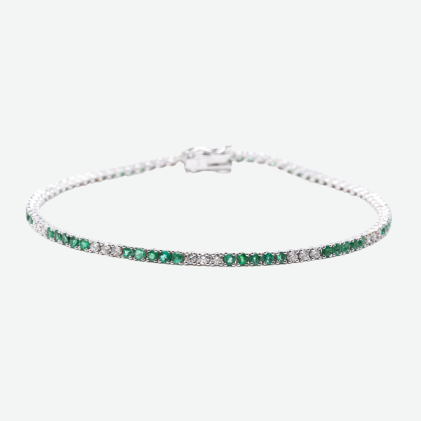 14K White Gold Diamond and Emerald Tennis Bracelet