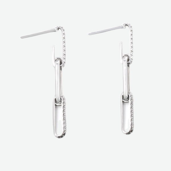 14K White Gold Link Earrings with Diamond Pave Accent 