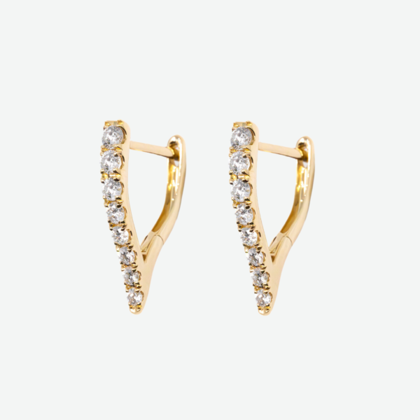 14K Yellow Gold Pointed Hoops Earrings with Round Diamonds (0.50 cttw) 
