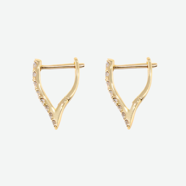 14K Yellow Gold Pointed Hoops Earrings with Round Diamonds (0.50 cttw) 