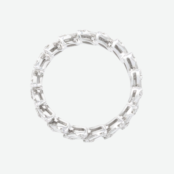 18K White Gold Marquise Shaped Eternity Band with Baguette and Round Diamonds