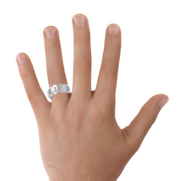 Linked Brushed Mens Wedding Ring