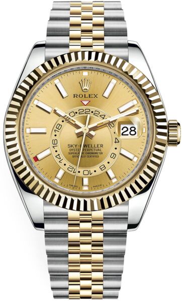 Rolex Pre-Owned Sky-Dweller Steel and Yellow Gold Champagne Dial on Jubilee Bracelet 42mm
