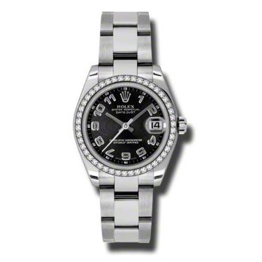 Rolex Pre Owned Datejust Steel and White Gold Black Concentric Arabic Dial on Oyster 31mm