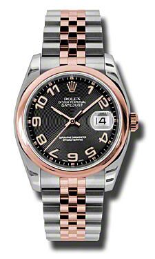 Rolex Pre Owned Datejust Steel and Rose Gold Black Concentric Arabic Dial on Jubilee 36mm