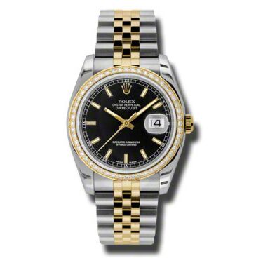 Rolex Pre Owned Datejust Steel and Yellow Gold Black Stick Dial on Jubilee 36mm