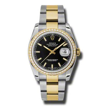 Rolex Pre Owned Datejust Steel and Yellow Gold Black Stick Dial on Oyster 36mm