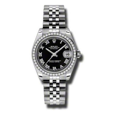 Rolex Pre Owned Datejust Steel and White Gold Black Roman Dial on Jubilee 31mm