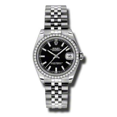 Rolex Pre Owned Datejust Steel and White Gold Black Stick Dial on Jubilee 31mm