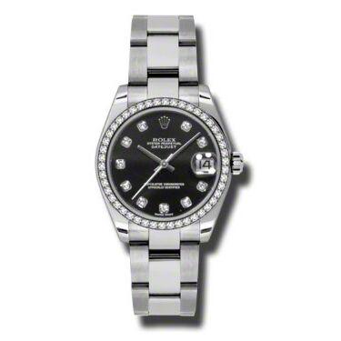 Rolex Pre Owned Datejust Steel and White Gold Custom Black Diamond Dial on Oyster 31mm