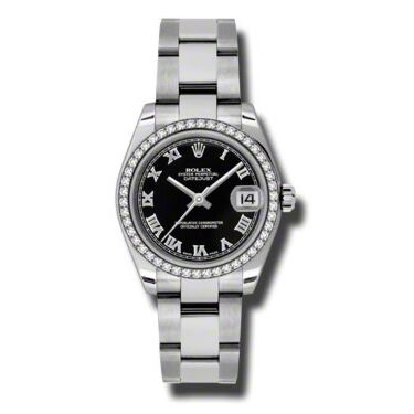 Rolex Pre Owned Datejust Steel and White Gold Black Roman Dial on Oyster 31mm