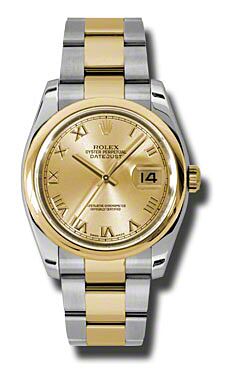 Rolex Pre Owned Datejust Steel and Yellow Gold Champagne Roman Dial on Oyster 36mm
