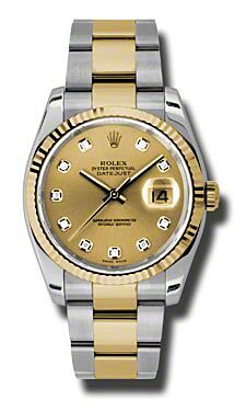Rolex Pre Owned Datejust Steel and Yellow Gold Custom Champagne Diamond 36mm