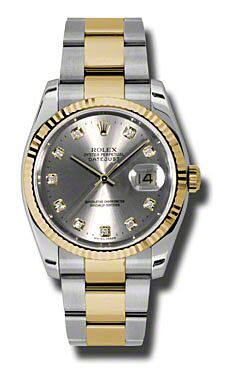 Rolex Pre Owned Datejust Steel and Yellow Gold Custom Grey Diamond Dial on Oyster 36mm