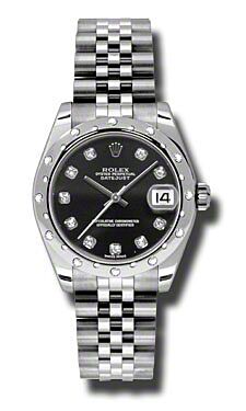 Rolex Pre Owned Datejust Steel and White Gold Black Diamond Dial on Jubilee 31mm