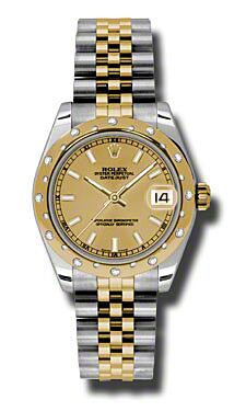 Rolex Pre Owned Datejust Steel and Yellow Gold Champagne Stick Dial on Jubilee 31mm