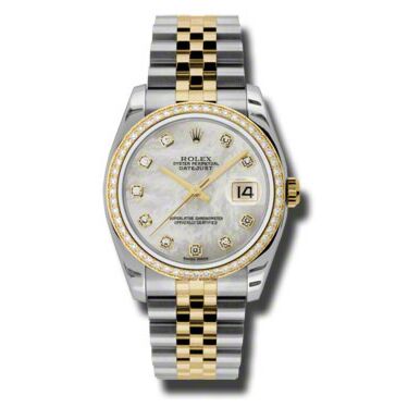 Rolex Pre Owned Datejust Steel and Yellow Gold Custom Mother of Pearl Diamond Dial on Jubilee 36mm