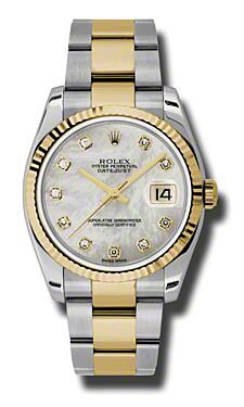 Rolex Pre Owned Datejust Steel and Yellow Gold Custom Mother of Pearl Diamond Dial on Oyster 36mm