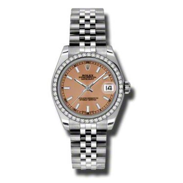 Rolex Pre Owned Datejust Steel and White Gold Pink Stick Dial on Jubilee 31mm