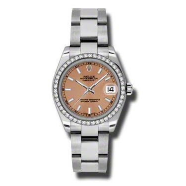 Rolex Pre Owned Datejust Steel and White Gold Pink Stick Dial on Oyster 31mm