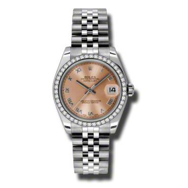 Rolex Pre Owned Datejust Steel and White Gold Pink Roman Dial on Jubilee 31mm