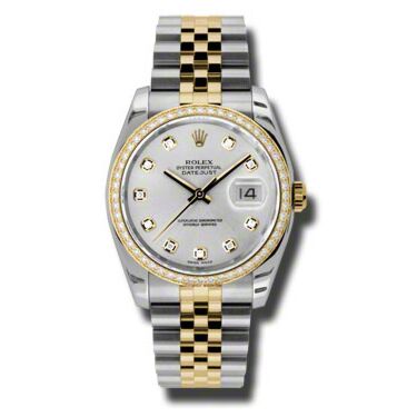 Rolex Pre Owned Datejust Steel and Yellow Gold Custom Silver Diamond Dial on Jubilee 36mm