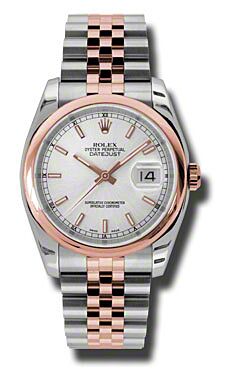 Rolex Pre Owned Datejust Steel and Rose Gold Silver Stick Dial on Jubilee 36mm