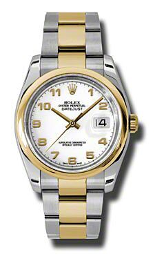 Rolex Pre Owned Datejust Steel and Yellow Gold White Arabic Dial on Oyster 36mm