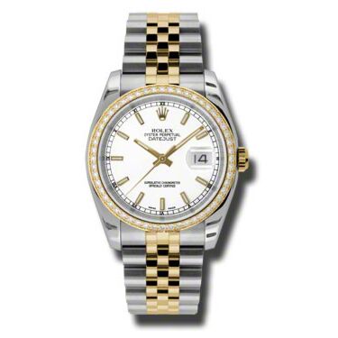 Rolex Pre Owned Datejust Steel and Yellow Gold White Stick Dial on Jubilee 36mm